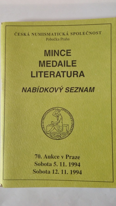 Mince, medaile, literatura – 70. aukce v Praze