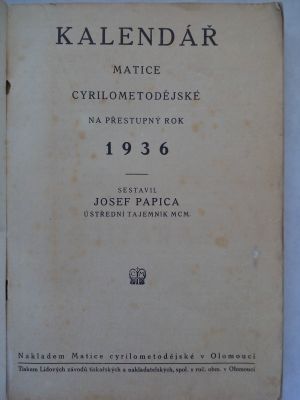 Kalendář matice Cyrilometodějské 1936