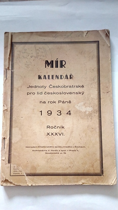 Mír – kalendář Jednoty Českobratrské pro lid československý na ro Páně 1934